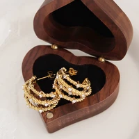 amaiyllis 18k gold light luxury fashion inlaid zircon hoop earrings personality hip hop layered c shaped drop earrings jewelry
