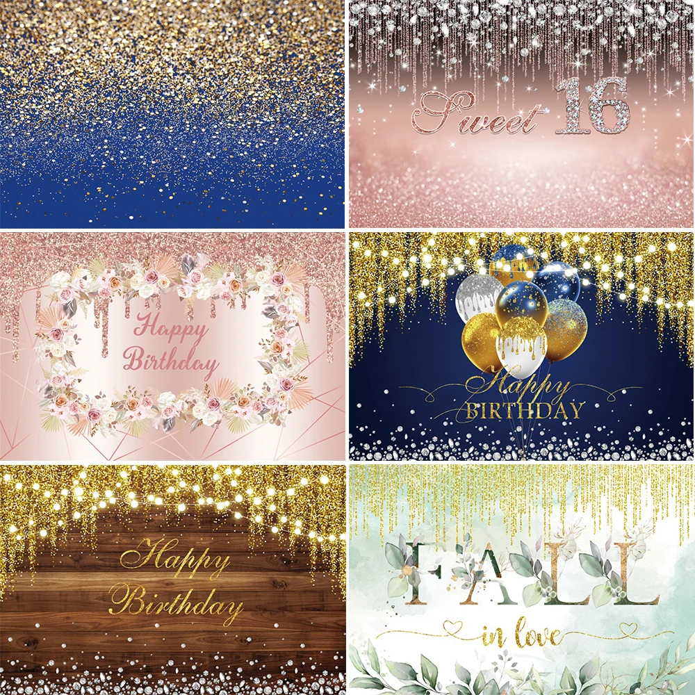 Блестящий Фон для фотосъемки в честь Дня Рождения Siamond Блестящий Сладкий 16-й воздушный шар украшение дети фотография фон
