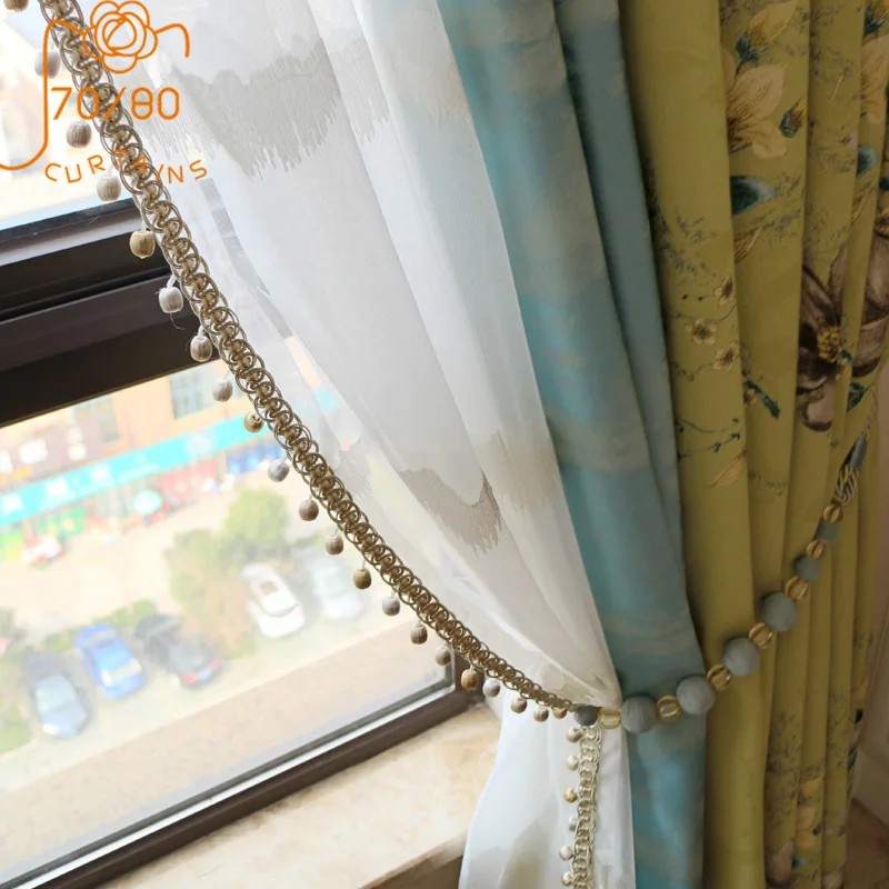 American Retro Imitation Silk Jacquard Stitching Thickened Blackout Curtains for Living Room Bedroom Finished Product