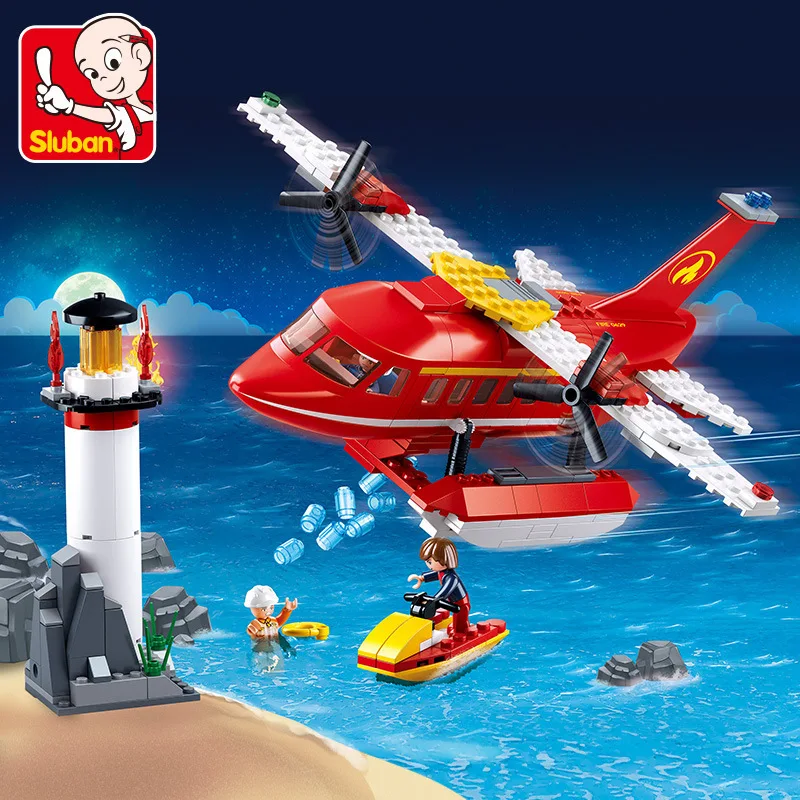Sluban Building Block Toys Fire Control B0629 Fire Fighting Seaplane 348PCS Bricks Copter Compatbile With Leading Brands
