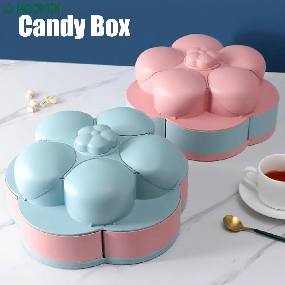 

Petal-Shape Flower Candy Fruit Plate Two-deck Snack Nut Box Double Layer 2-layer Food Storage Case Rotating Candy Box