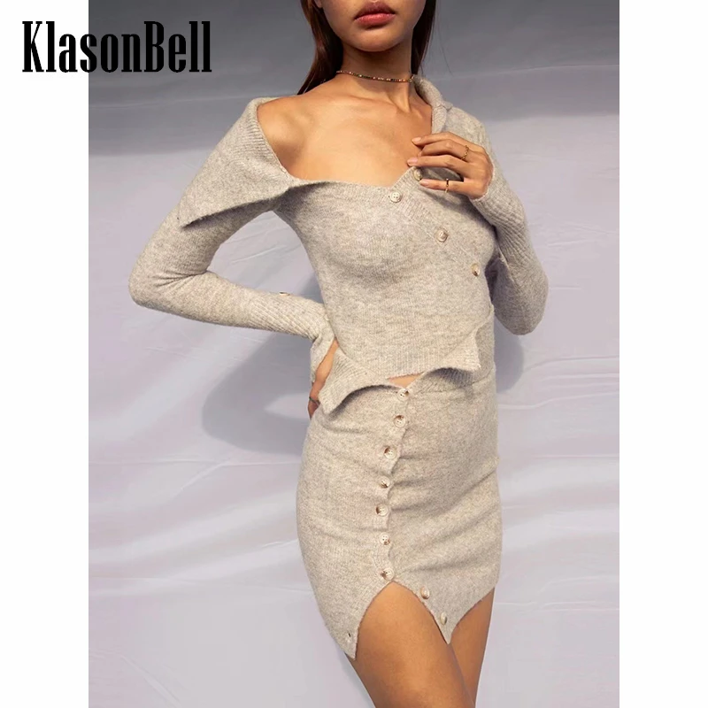 

3,6 KlasonBell необычный однобортный шерстяной вязаный короткий тонкий кардиган или сексуальная юбка с разрезом для женщин