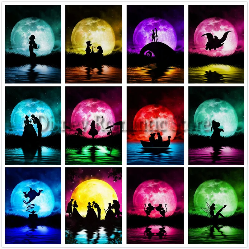 

Алмазная живопись Disney 5d «сделай сам», полностью Алмазная вышивка, красочная луна, мультяшный персонаж, мозаика Стразы