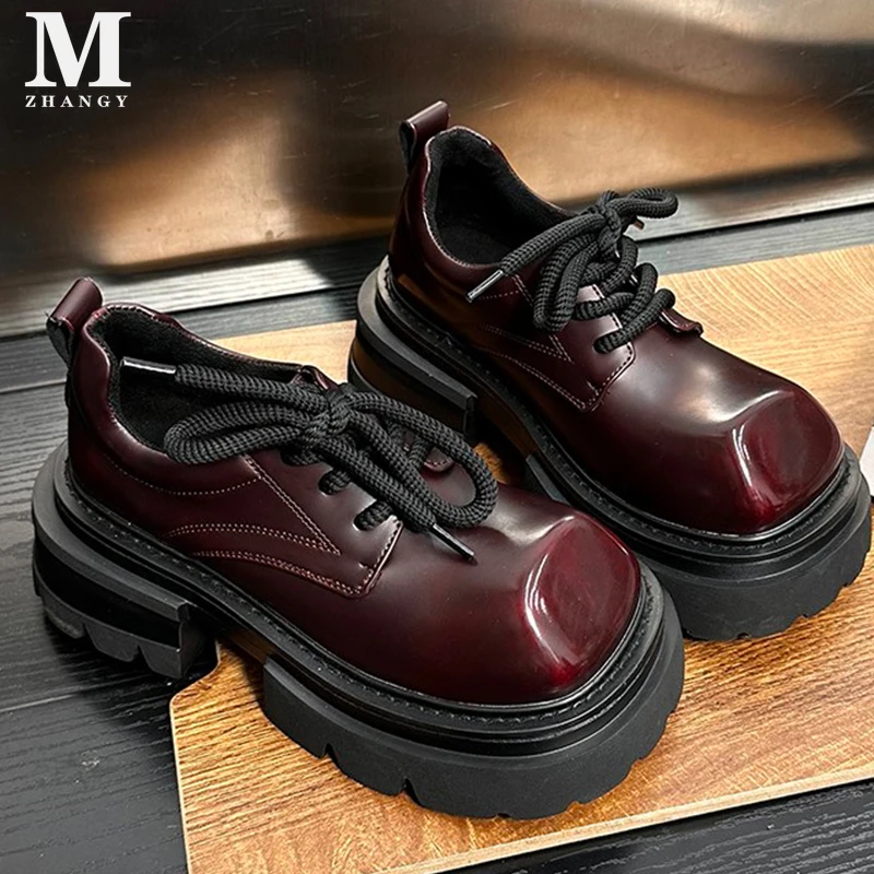 Женская обувь Мэри Джейн на платформе кожаные туфли высоком массивном каблуке