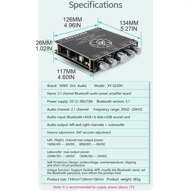 Плата усилителя мощности TDA7498 совместимая с Bluetooth модуль 160 Втx2 + 220 Вт входы BT AUX