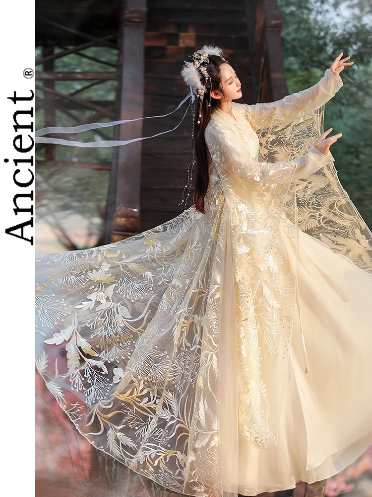 الحديث Hanfu امرأة الصينية التقليدية فستان Kimonos Mujer تانغ سلالة نمط الهانبوك تأثيري الجنية الأميرة الذهبي الخريف دعوى
