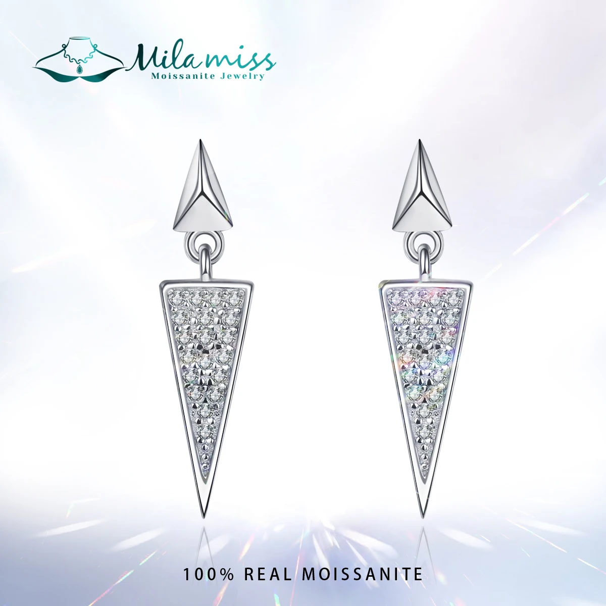 

MILAMISS Triangle Drop Earrings Moissanite Earrings 925 Sterling Silver Platinum Plating Full Diamond Setting For Women Jewelry