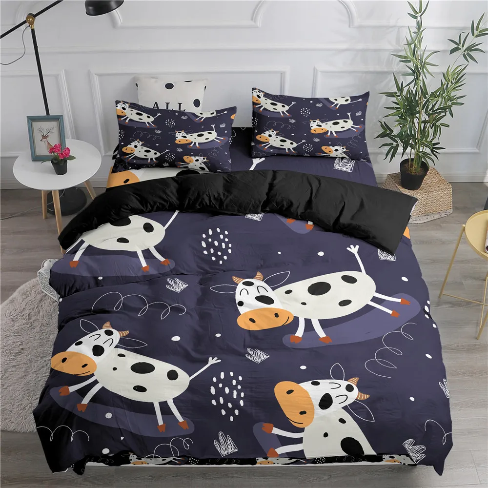 Cartoon Animal Dog Bedding Set Panda Cow Owl Duvet Bedclothes With Pillowcase 2/3pcs Bed Comforter Covers NO Cover Kids images - 6