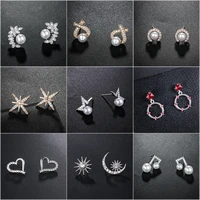 simple pearl earrings for women trendy irregular heart moon stars crystal studs earings girls elegant zircon ear jewelry gifts