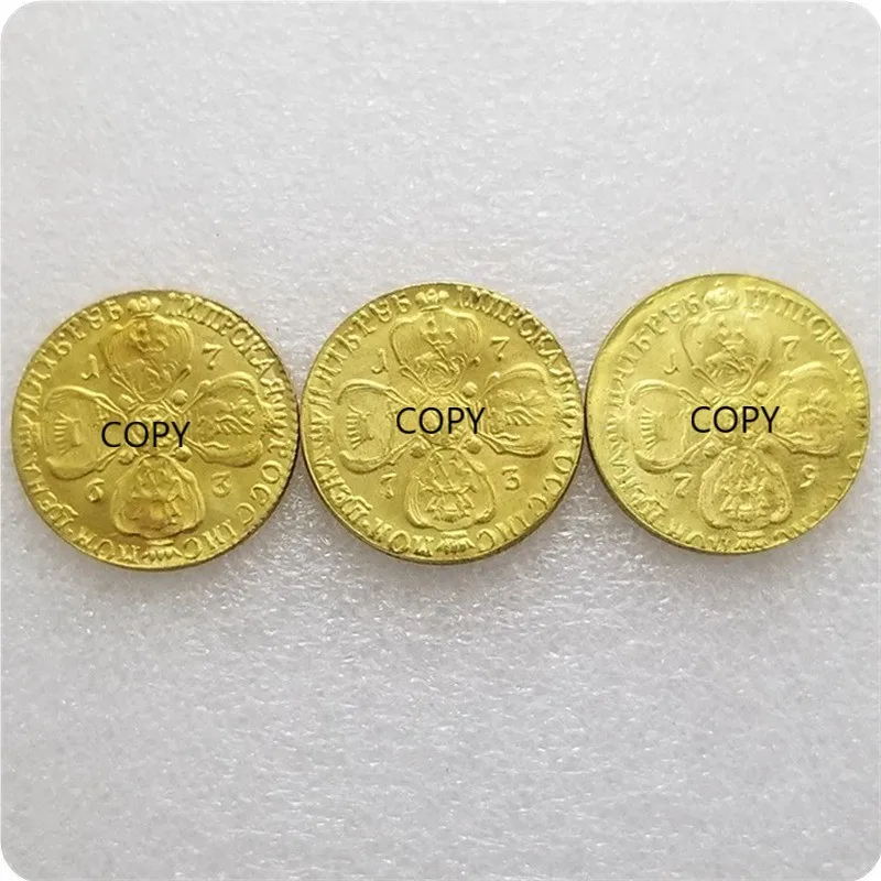 

Russia 1763,1773,1779 5 ROUBLES Gold-plated Brass Commemorative Collectible Coin Gift Lucky Challenge Coin COPY COINS