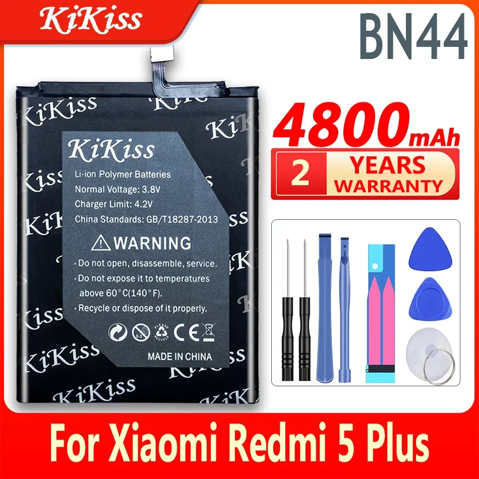

KiKiss Grade A 4800mAh Mobile Phone Battery For Xiaomi Redmi 5 Plus 5Plus Li-ion Polymer Rechargeable Batteries BN44