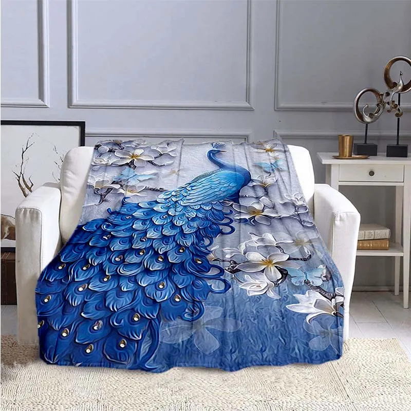 

Peacock Pattern Blanket Flannel Blanket Fleece Throw Blankets Lightweight Warm Blanket for Bedroom Couch Sofa