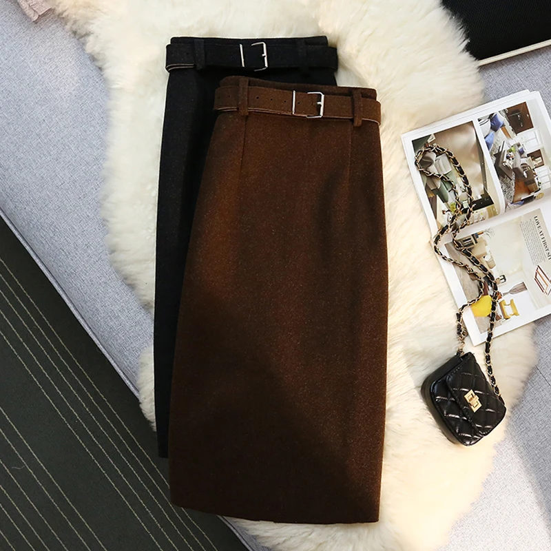 

Black Coffee Cloth Thick Long Elegant High-Waisted Women'S Spring Autumn Winter Skirts Korean Style Fashion 2022 Harajuku