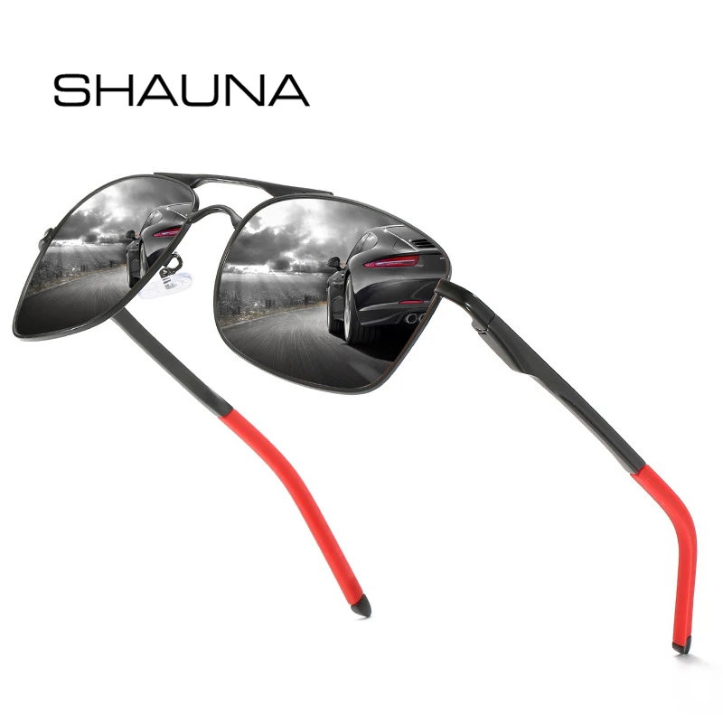 

SHAUNA Classic Fashion Men Oversized Square Polarized Sunglasses Aluminum Magnesium Frame Mirror Coating Lens Driving Glasses