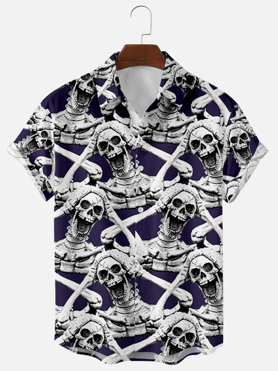 Men's shirts  Hawaiian Men's Mermaid Shirt Skull Printing High Quality Single Button Shirts Beach Fashion Trend Shirts for Men