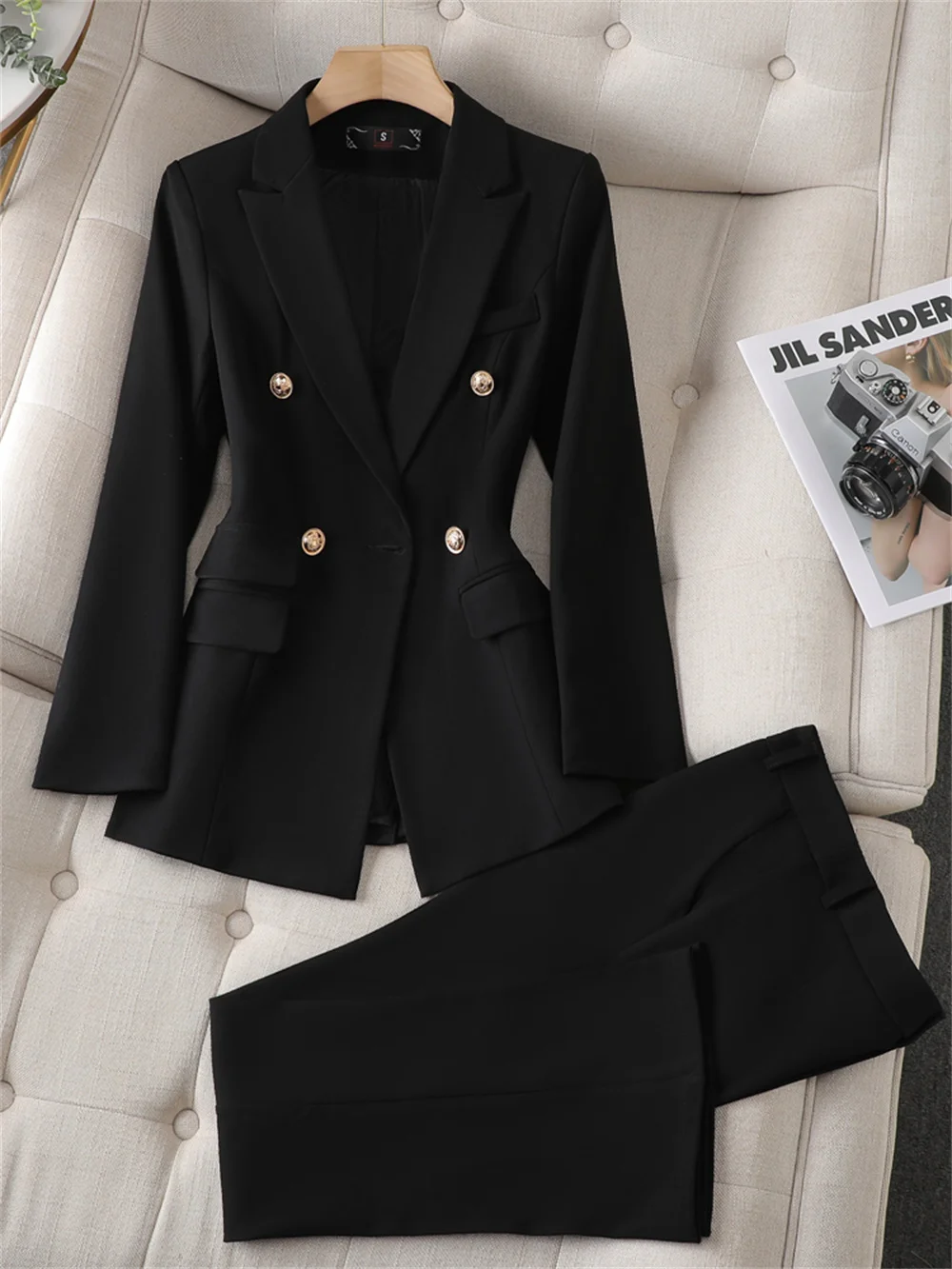 Women Formal 2 Piece Set Black White Navy Female Blazer and Pant Suit Office Ladies Business Work Wear
