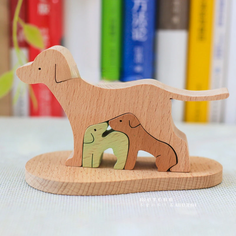 

Beech wood dog early education children's toy assembly handmade solid wood decorations parent-child gifts wood ornaments