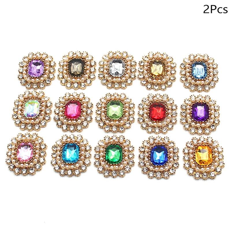 

2 Pcs Metal Square Rhinestone Pearl Alloy Flower Disc Clasp Wedding Sewing DIY Bracelet Necklace Accessories