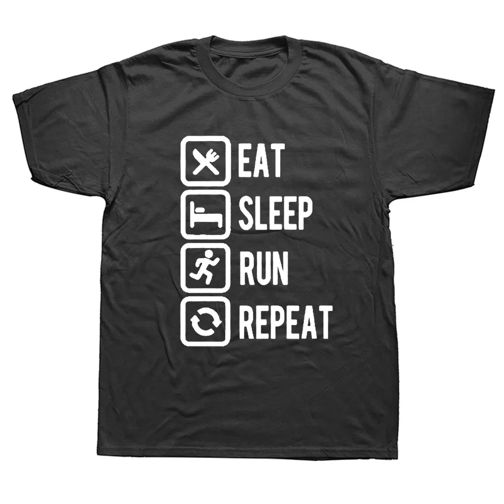 

Футболка с надписью "Eat Sleep Run", забавный подарок на день рождения для папы, мужская и женская футболка из хлопка с коротким рукавом и круглым в...