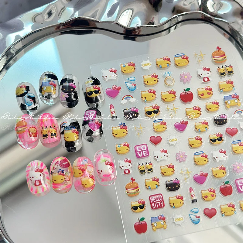 Cartoon HelloKitty Sanrio Nail Sticker Pixel Melody Mosaic Kuromi Anime Stickers Art Decoration DIY Press On Nails