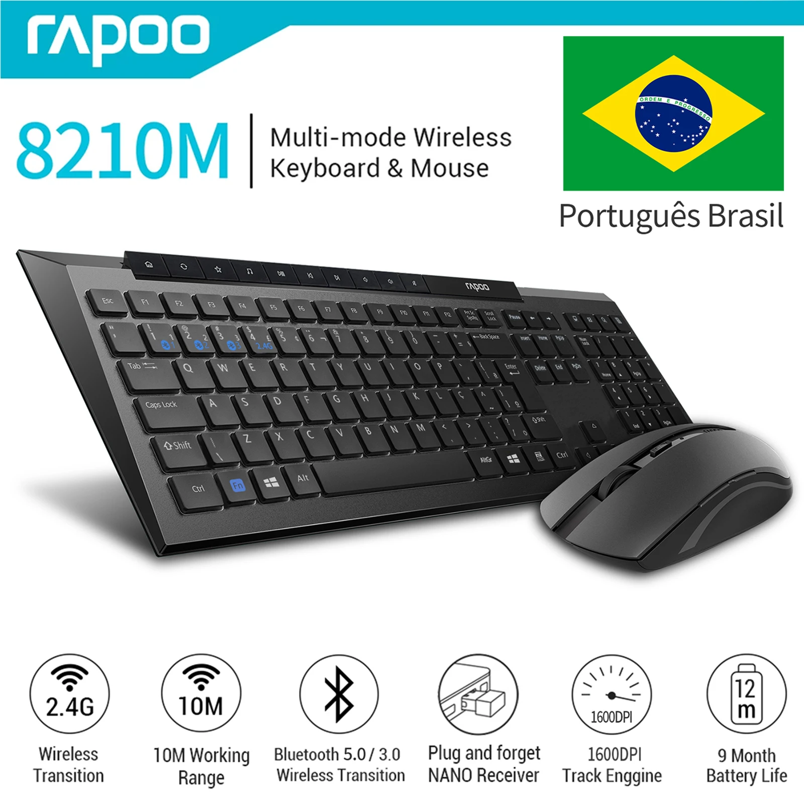 And Mouse Kit  Abnt2 Portuguese Brazil Layout Black Color With Multimedia Keys