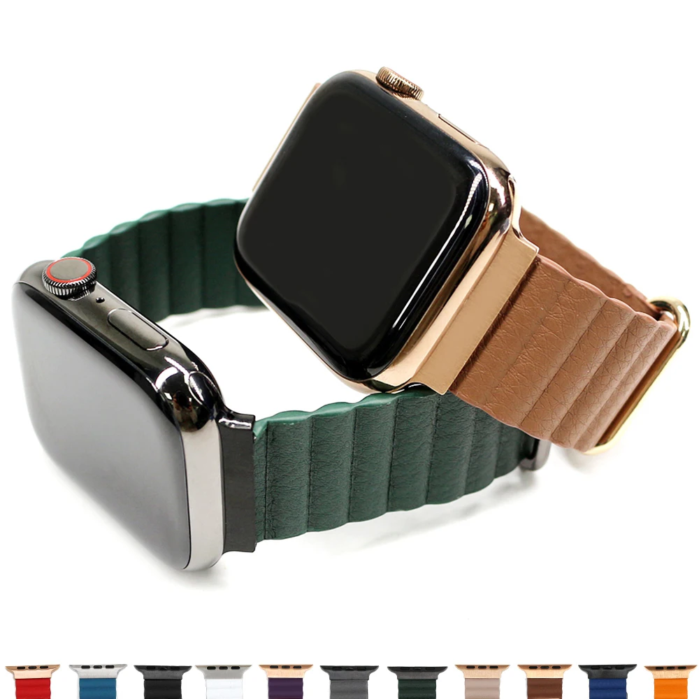 

Ремешок кожаный магнитный для Apple Watch Band 44 мм 40 мм 41 45 мм 42 мм 38 мм, модный браслет для iWatch Series 7 6 SE 5 4 3 2