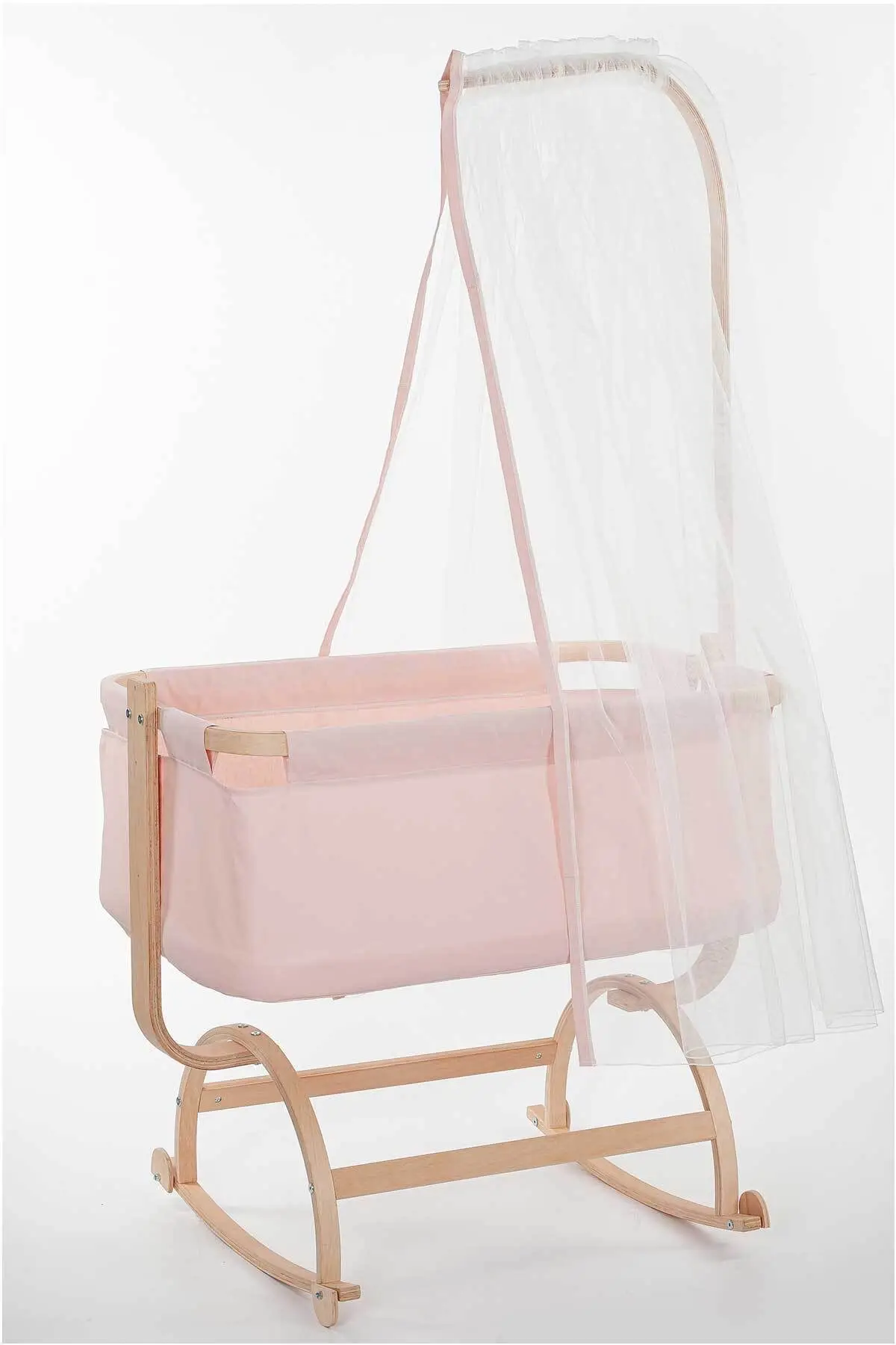 Vega Naturel Wooden Rocking Cradle with-Pink