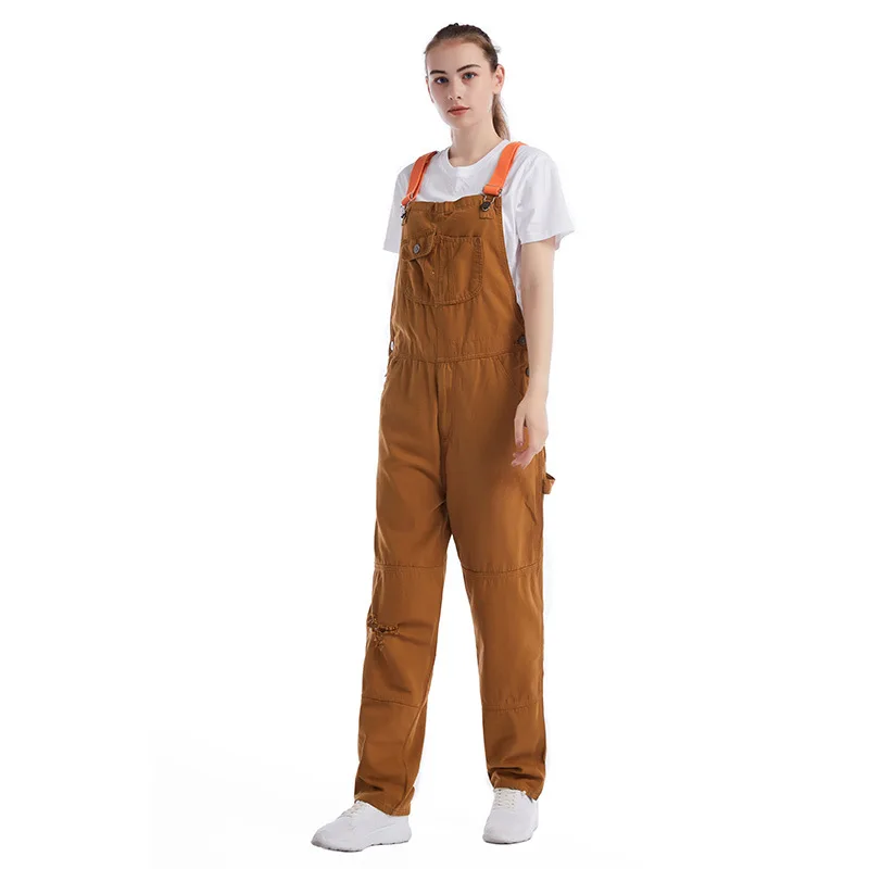 Mens Jeans Brown Strappy Denim Trousers Suspenders Elasticityless Jumpsuit Cargo Jeans Streetwear Pants for Men and Women 5XL