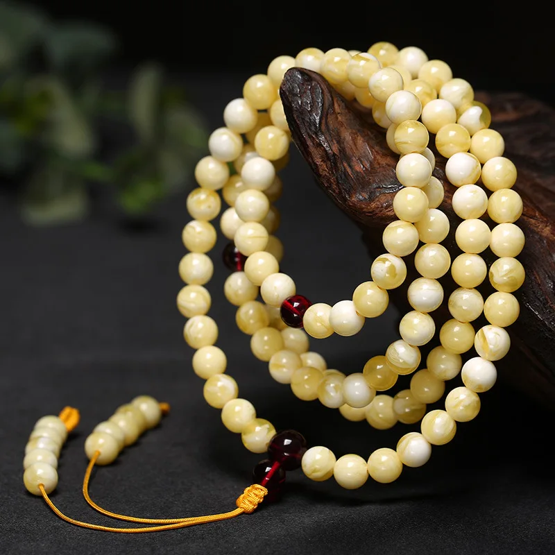 

Beeswax White Flower Honey Bracelet 108 Red Amber Hand String Round Beads Chicken Oil Yellow Men's And Women's Necklace Beads