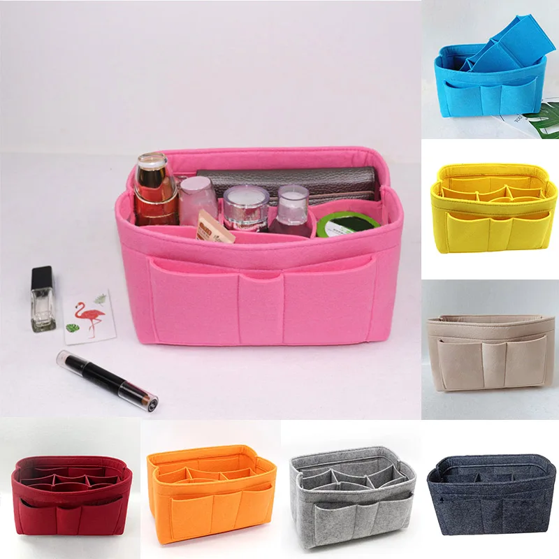 1Pc Felt Fabric Multifunction Cosmetic Bag Storage Pouch Makeup Container Purse Insert Bags Handbag Home Organizer