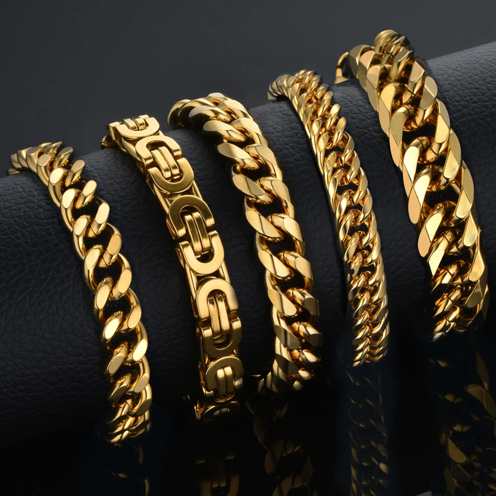

8-14mm Chunky Miami Curb Chain Bracelet for Men, Stainless Steel Cuban Link Chain Wristband Classic Punk Heavy Male Jewelry
