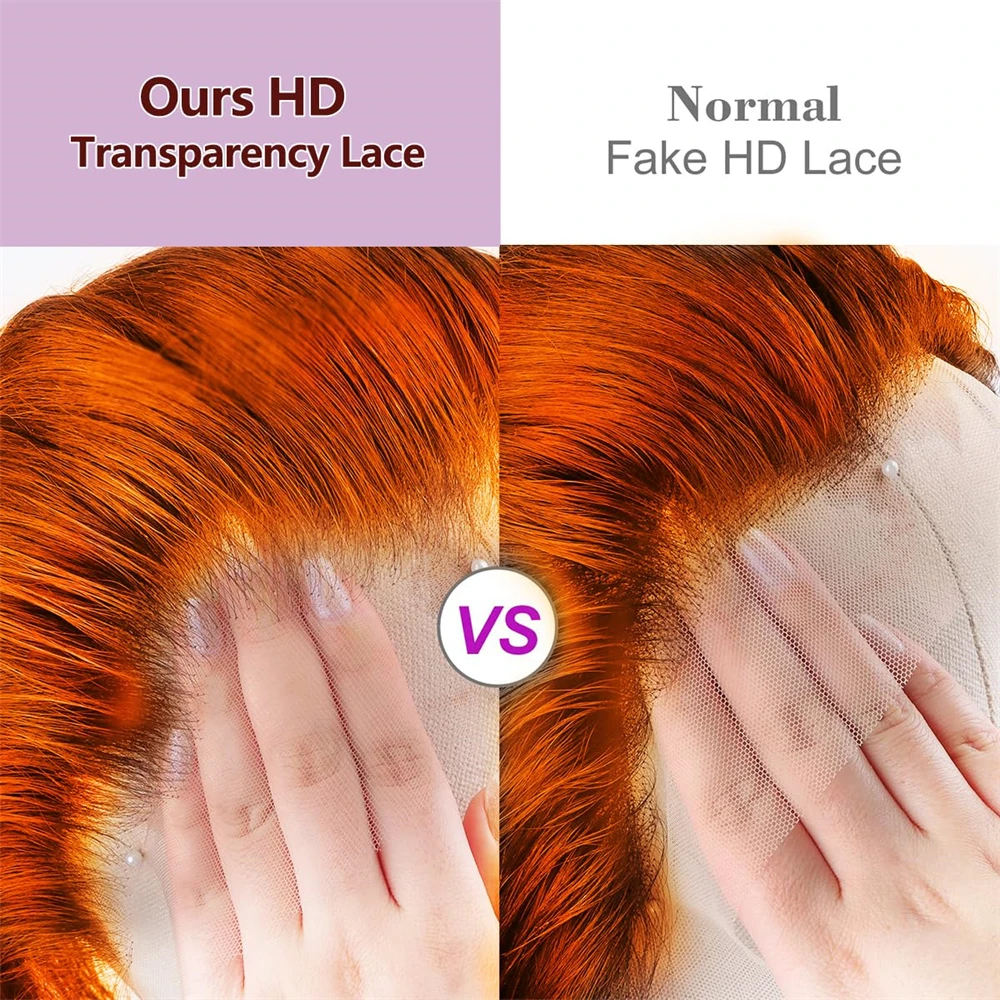 Рыжие парики фронта шнурка Человеческие волосы Объемная волна Цветной оранжевый