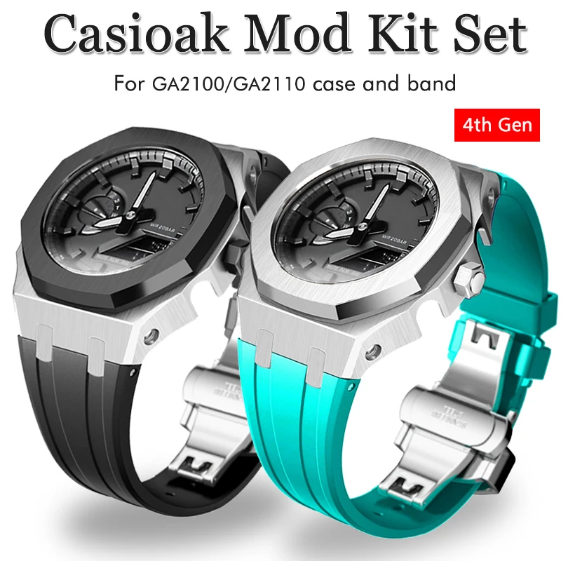 

Modification Kit Gen 4th Casioak GA2100 Mod Kit Set Metal Bezel case and Silicone Rubber Strap Compatible With GA-2110 with Tool