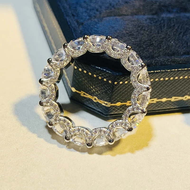 

S925 Silver Light Luxury Design Full Diamond Stackable Ring Artificial Diamond Female Marriage Proposal Engagement Ornament Does