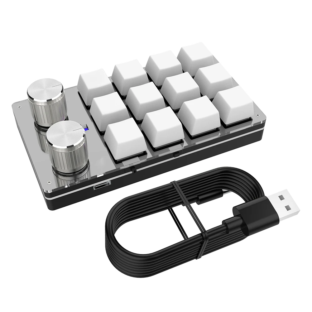 

Macro Custom Gaming Keyboard Knob 12 Key + 2 Knob Programmable Hotswap One-handed Mechanical Keypad for PS Drawing