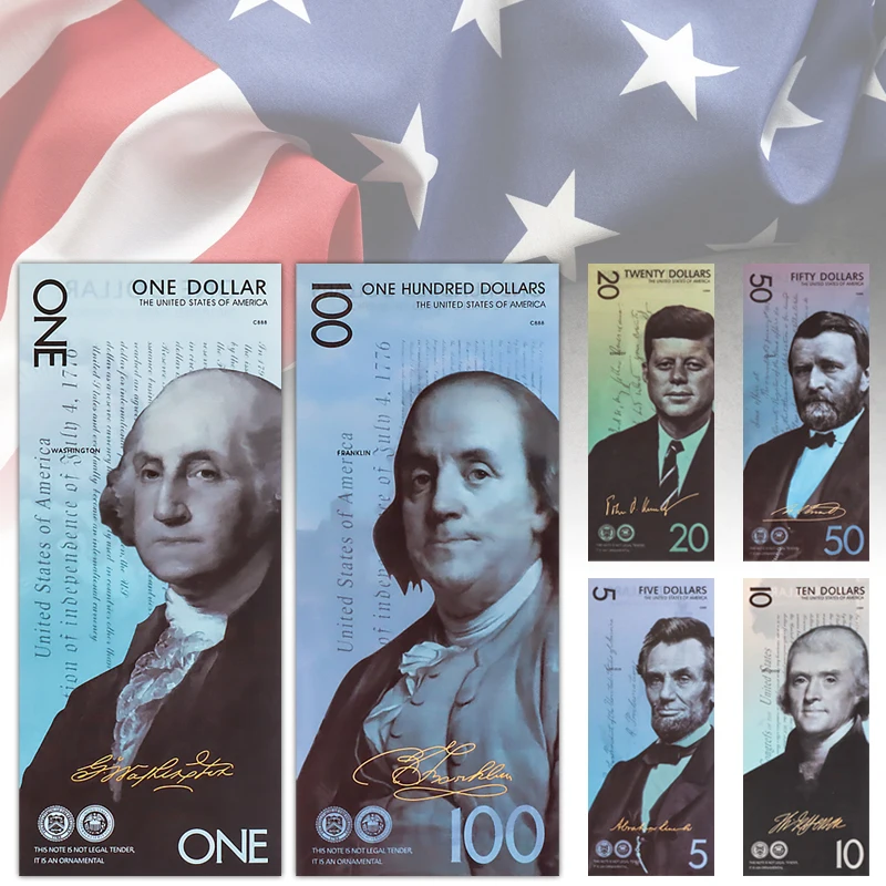 

New Dollar Commemorative Banknotes Coenyerfiet Money $1 5 10 20 50 100Plastic Money Us Presidential Banknote Gift for Collection