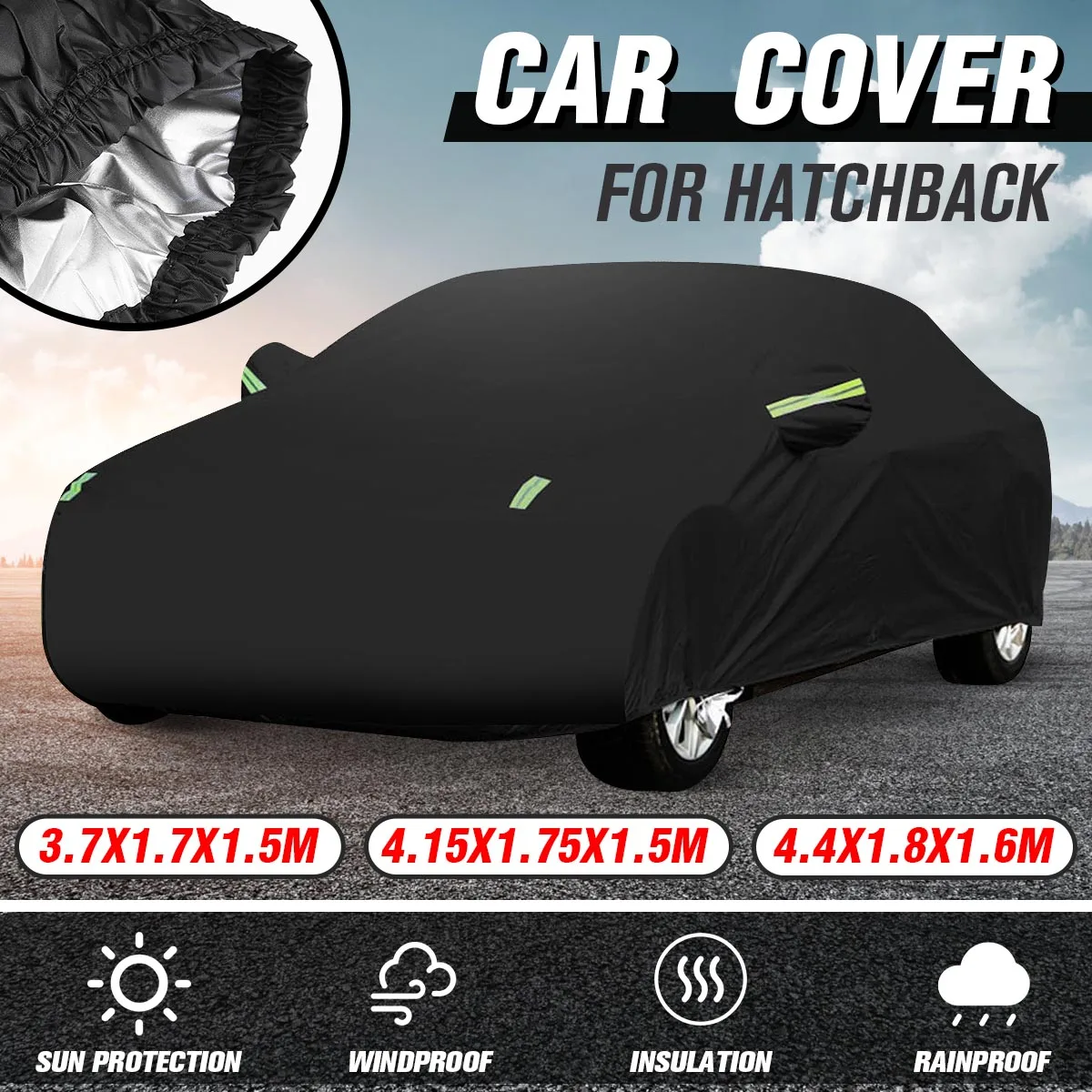 

Universal Full Car Cover with Reflector Mirror Cover Waterproof Sunscreen Anti UV Dustproof Black Auto Styling 190T