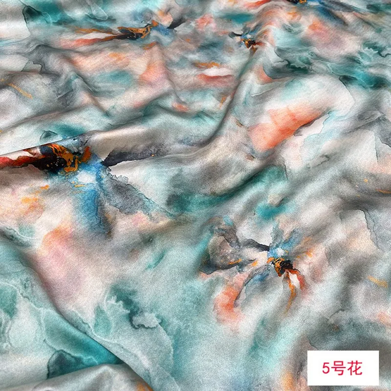 

watercolor abstract Printed 19momme Stretch Silk Satin Fabric MulberrySilk