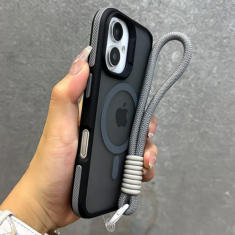 Розкішний матовий чохол для телефону зі шнурком Magsafe для iPhone 11 12 13 14 15 16 17 Pro Max Plus Air Magnetic Bumper Back Case Cover
