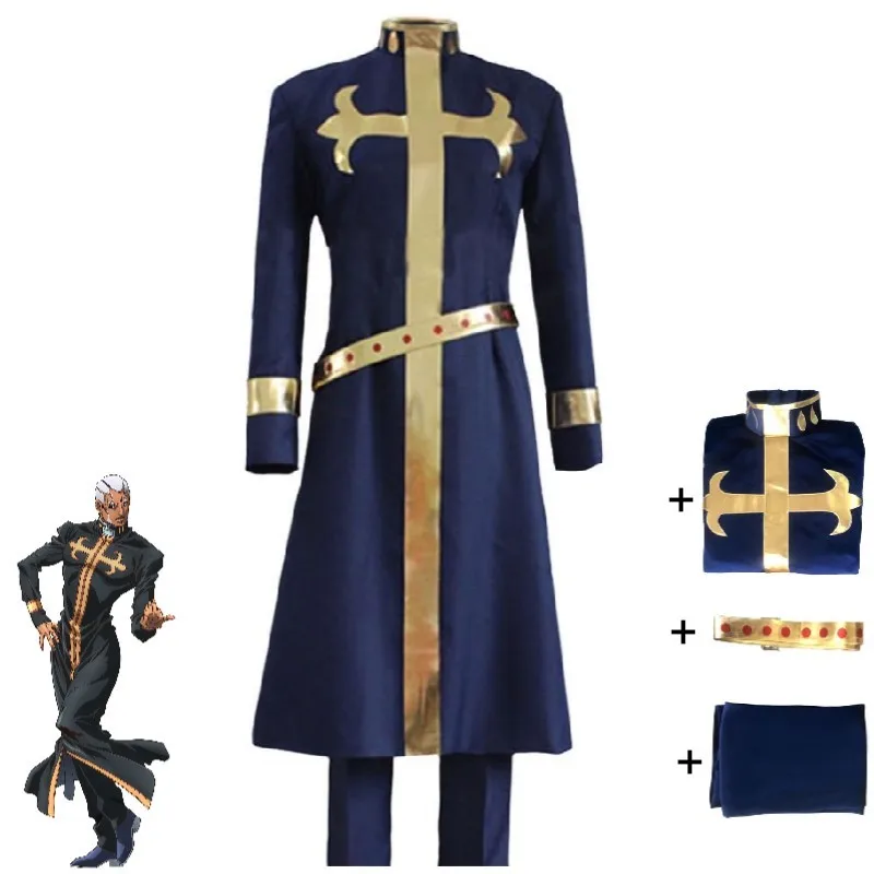 

Anime Jojo’S Bizarre Adventure Stone Ocean Enrico Pucci Cosplay Costume Green Dolphin Street Prison Priest Outfit Halloween Suit