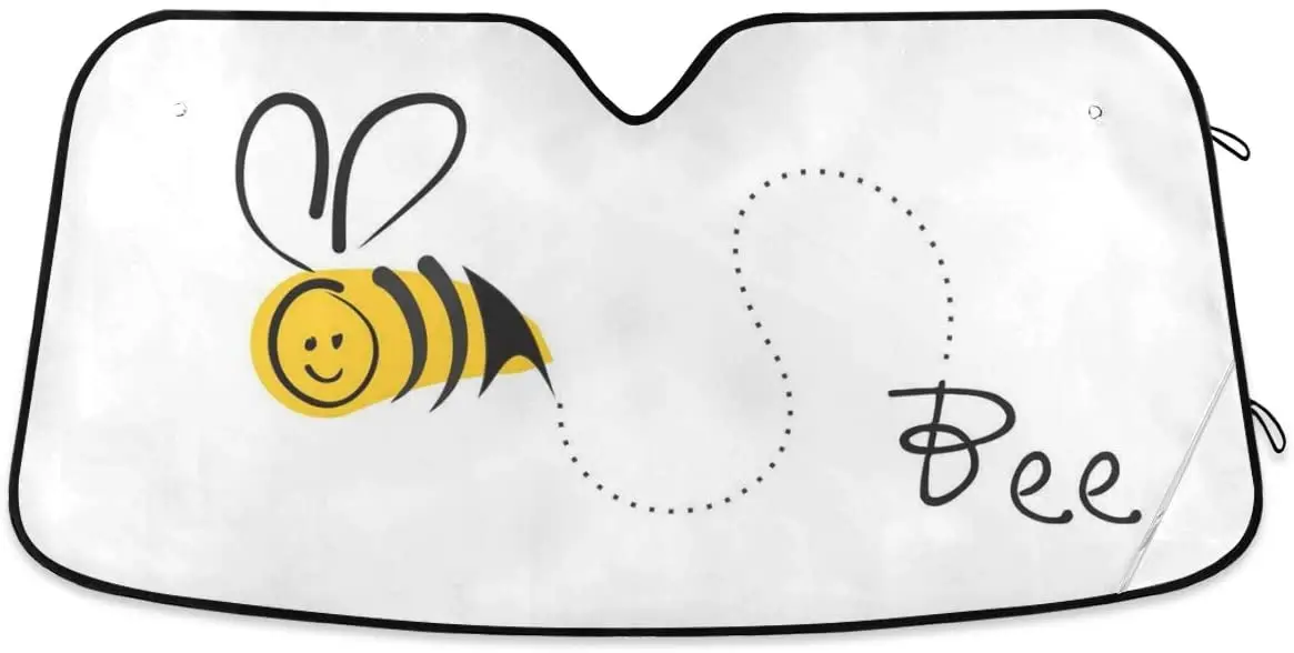 

YYZZH Cute Bee Cartoon Honeybee Car Windshield Sun Shade Block UV Rays Sun Visor Protector Accordion Folding Sunshade Keep Vehic