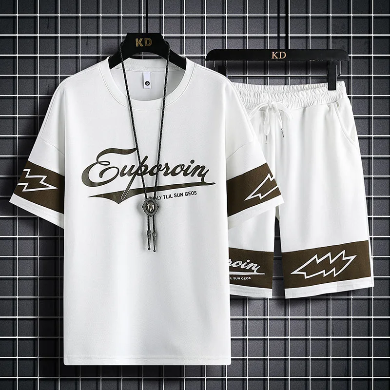 2023 New Short-Sleeved T-shirt Men's Shorts Summer Trendy Letter Printed Men's Top Loose Casual Fashion Brand T-shirt Suit