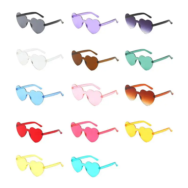 

14pcs Heart Shape Sunglasses Women Rimless Heart Glasses Frameless Trendy Sunglasses Party Girls Female Sun Glasses Party Favors