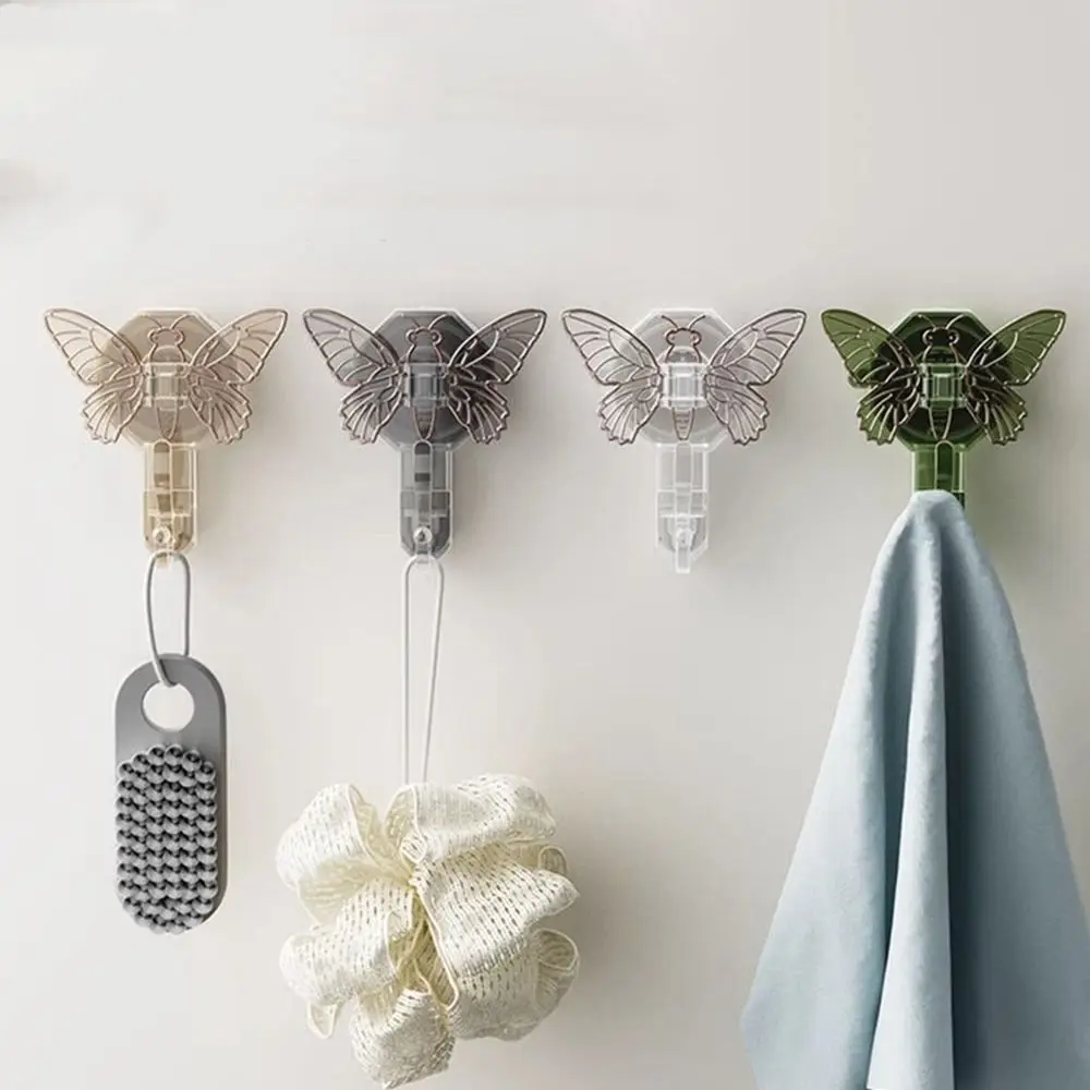

Plastic Butterfly Sucker Hook Sticky Hook Bathroom Wall Hanging Shelves Non-perforated Towels Removable Bathroom Kitchen Tool
