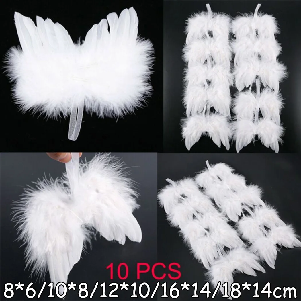 

10PCS White Feather Hanging Angel Wings Vintage Christmas Tree Decoration Xmas Hanging Ornament Home Party Wedding Decor