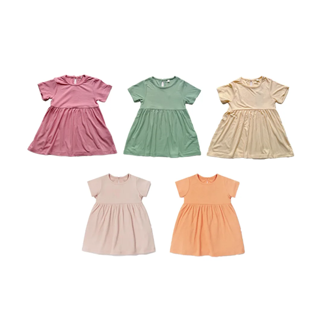 

Summer New 22 Children's Dresses Girls Knit Cotton Short Sleeves Round Neck Solid Color Princess Dress