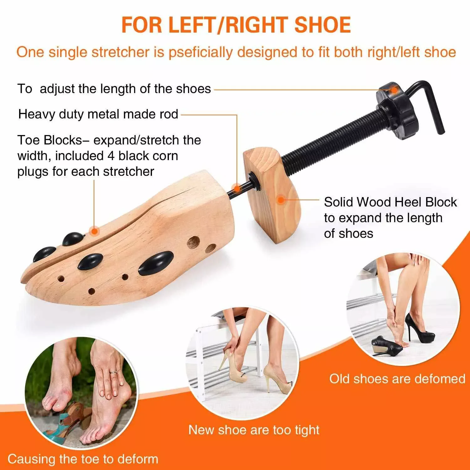 1Piece Unisex Shoe Stretcher Shoes Tree Shaper Rack, Adjustable Wooden Pumps Boots Expander Trees Size S/M/L For Women Man