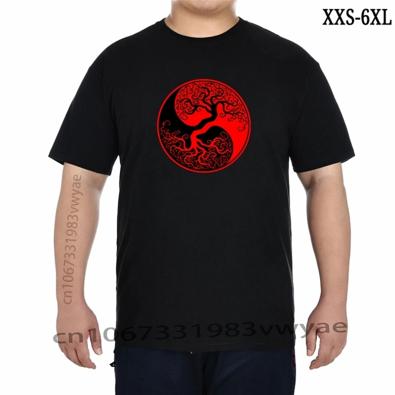 

Custom Screen Printed Red And Black Tree Of Life Yin Yang T Shirt Men Short Sleeved Male Eco Cotton Awesome Plant Tees