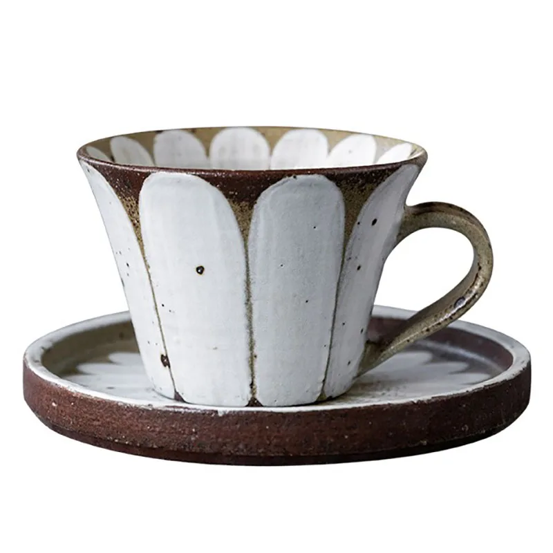

Japanese Teacups and Saucers Set Handmade Petal Ceramic Mug Tea Cups and Saucer Creative Coffee Cups Pull Flower Cup Latte Cup