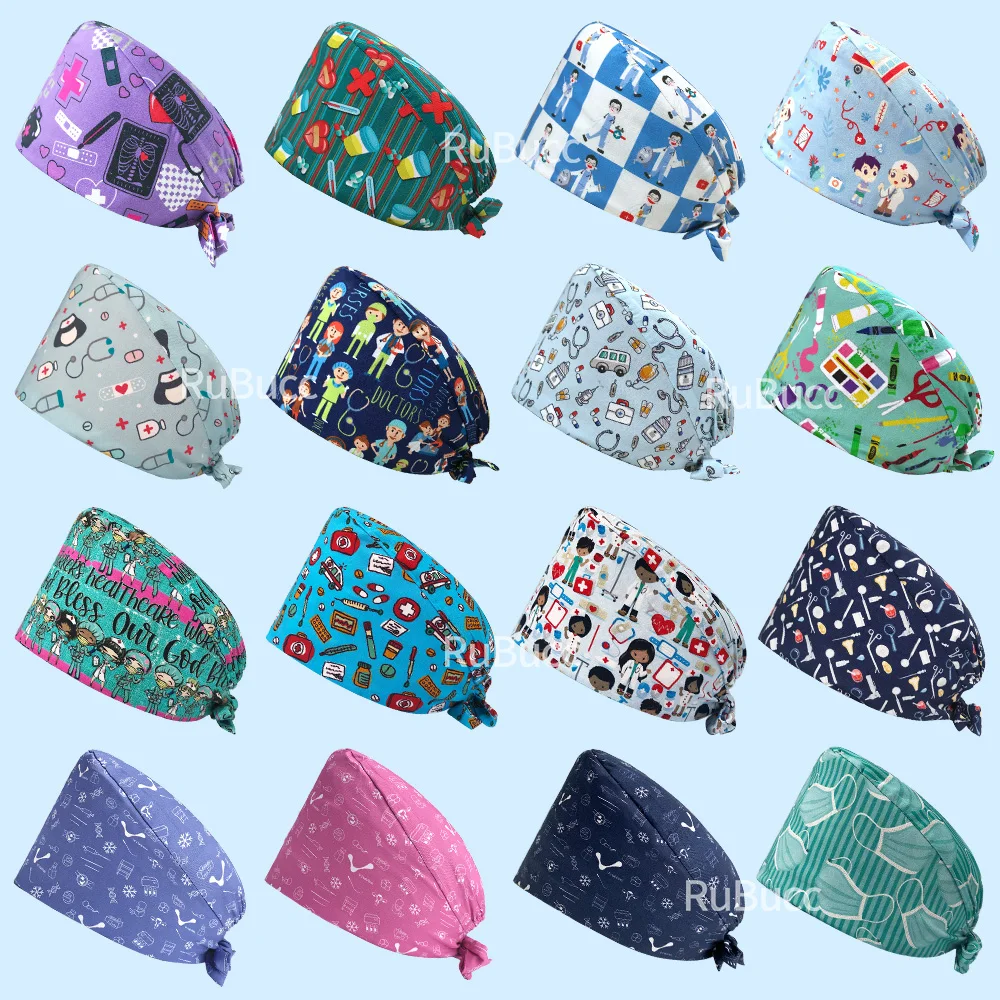

Adjustable Scrubs Women Hats with Buttons Pure Cotton Scrubs Caps with Sweat-absorbent Unisex Pet Grooming Caps Wholesale Prices